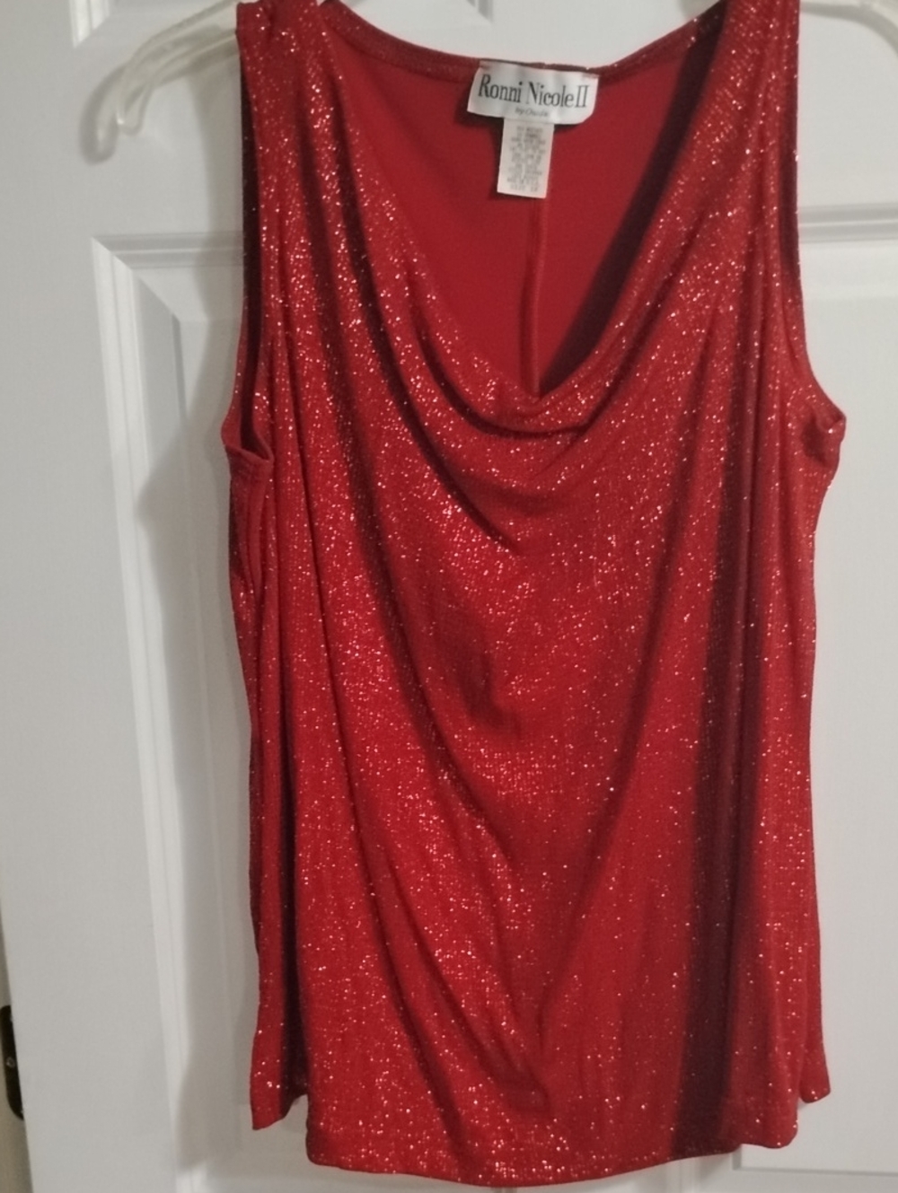 Ronni Nicole Sparkling Red Cowl Neck Sleeveless Top